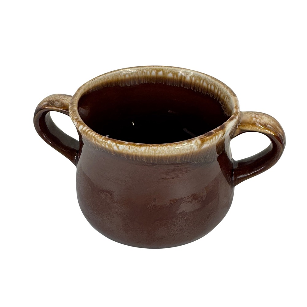 McCoy Pottery Chili Soup Bowl Crock Brown Drip Glaze Double Handle USA Ceramic
